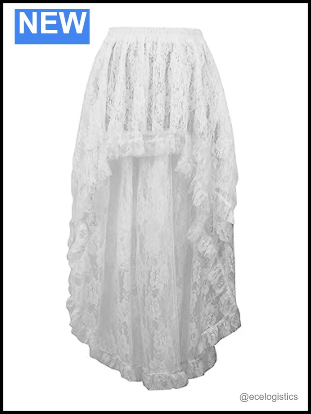 Womens Lace High Low Skirt Elastic Waistband Lined Pull On Dance
